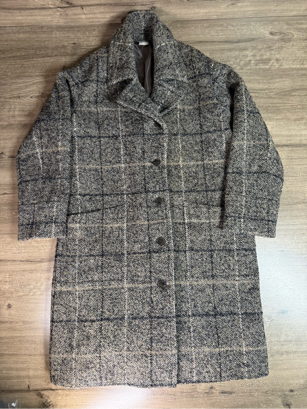 Poetry Womens 6 Wool Alpaca Plaid Long Coat Virgin Wool Tweed Overcoat Brown